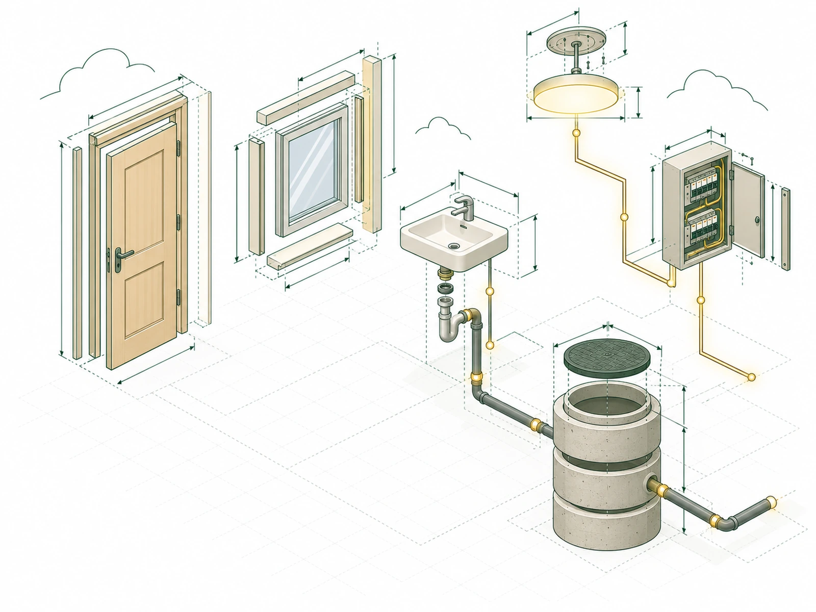 Familias paramétricas de Revit: puerta, ventana, lavabo, cuadro eléctrico y fosa con conectores