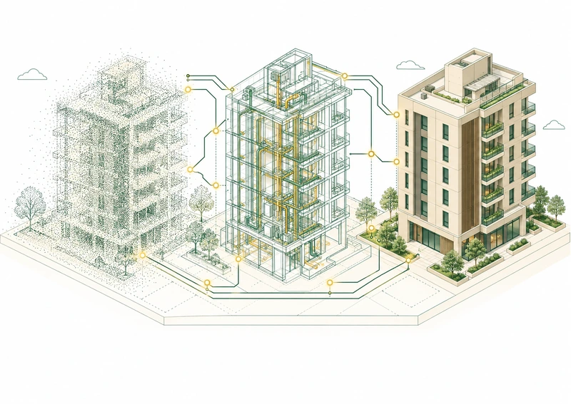 Modelo de nube de puntos, en formato BIM y construido