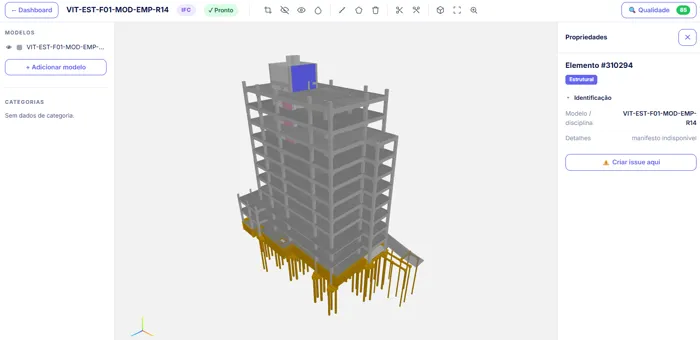 Modelo estrutural IFC em 3D aberto no P-LAB Viewer